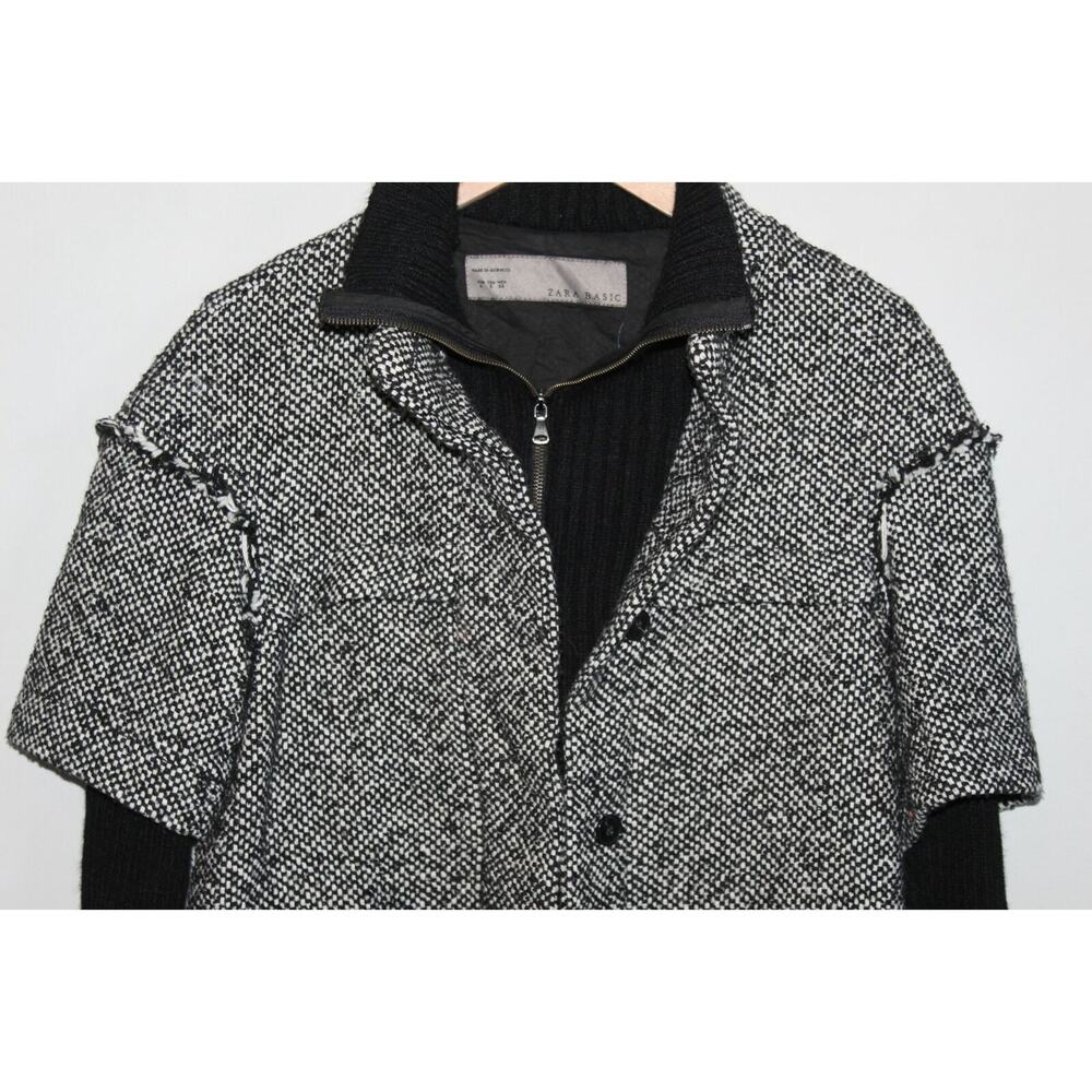 Zara Basic Textured Tweed Layered Full Zip Jacket Black Marled Knit Small H12038 - Picture 5 of 13